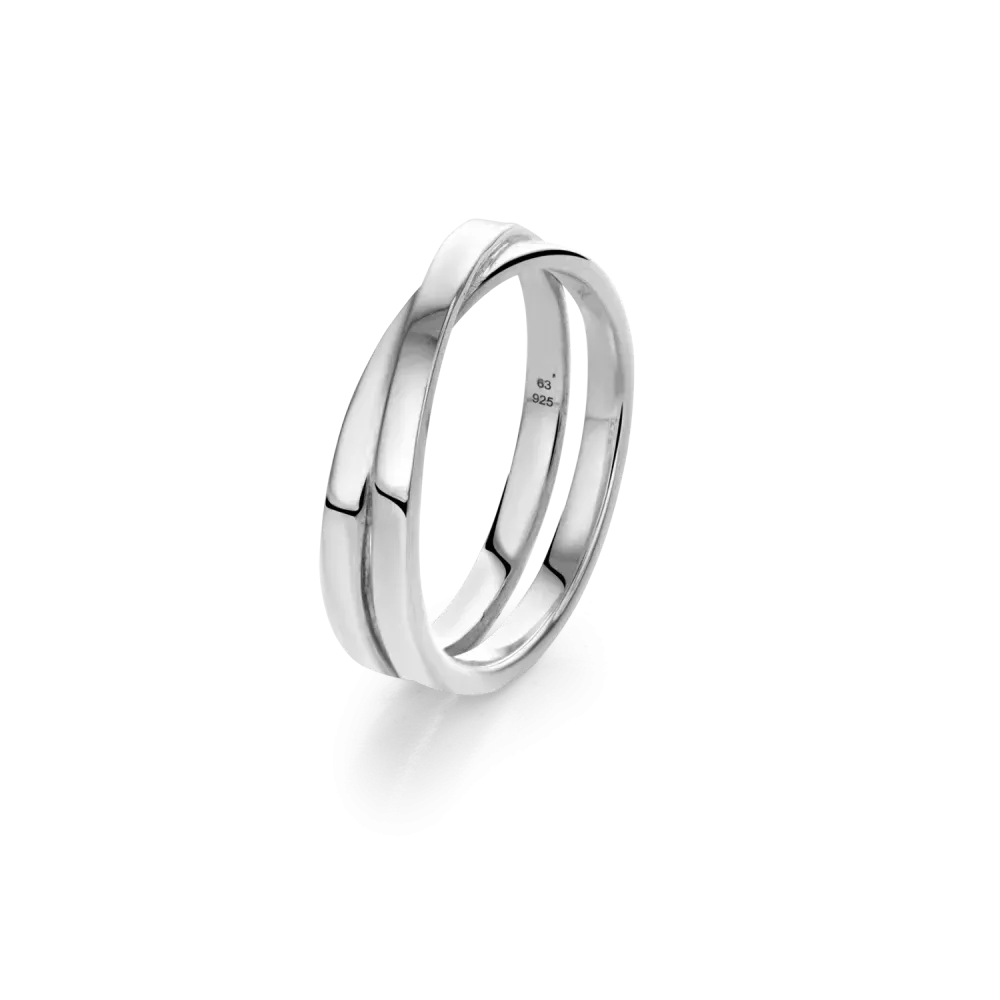Ring aus 925er Silber mit zwei geschwungenen Elementen und glänzender Oberfläche