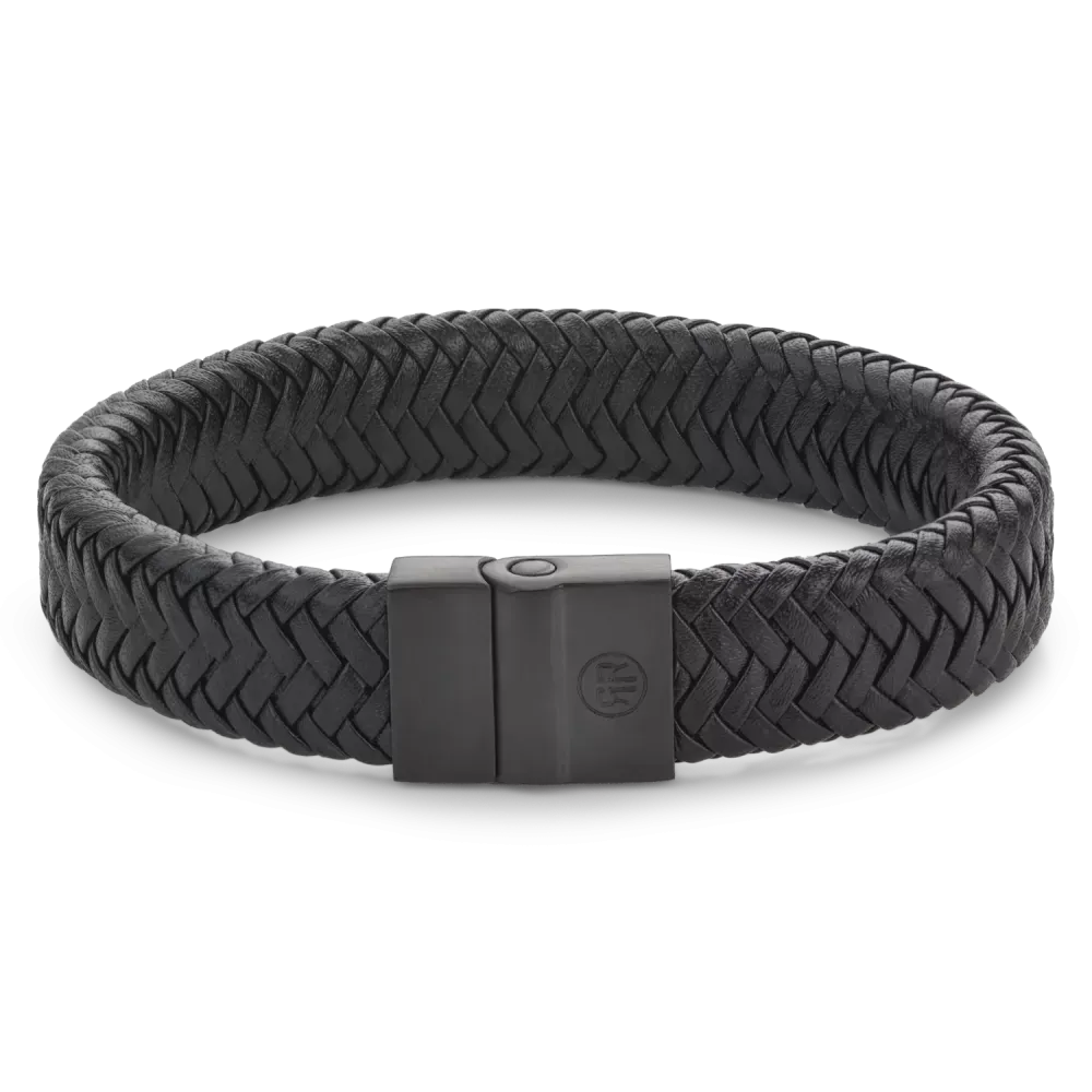 Schwarzes geflochtenes Armband mit mattem Verschluss und 15 mm Breite