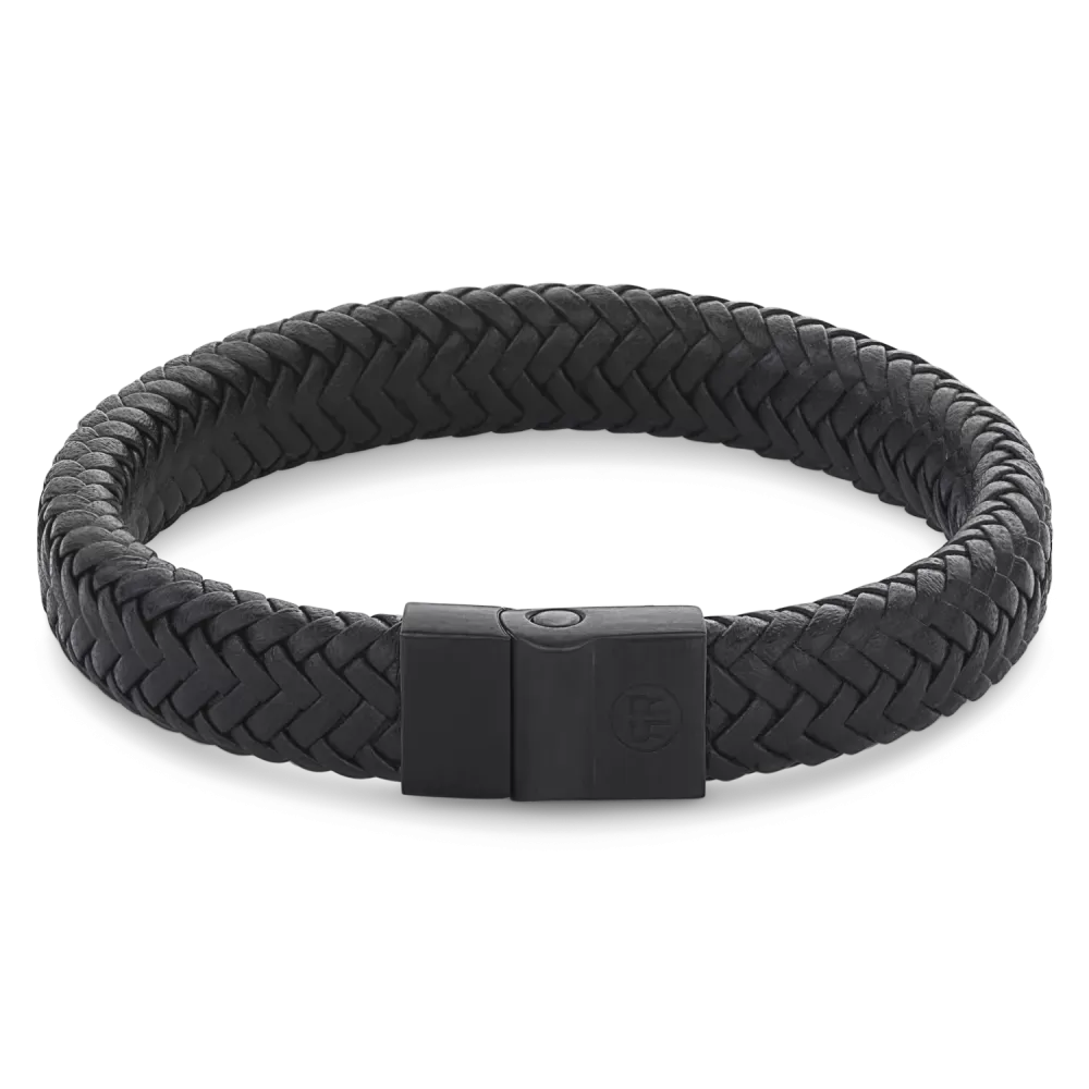 Schwarzes Herringbone-Armband aus Metall mit mattem Finish und schlichter Verschlussmechanik