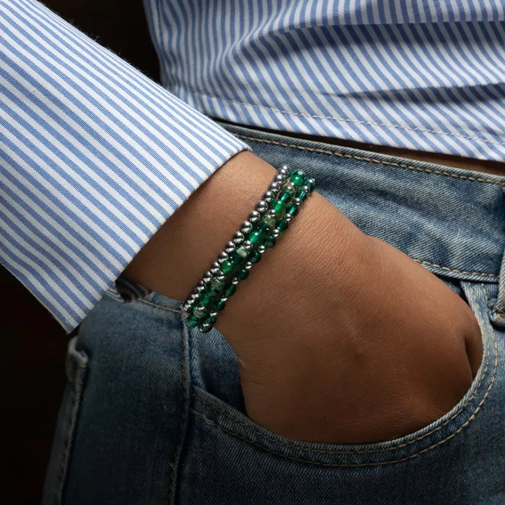 Green Morning Glam Rocks Silber Perlenarmband Damen
