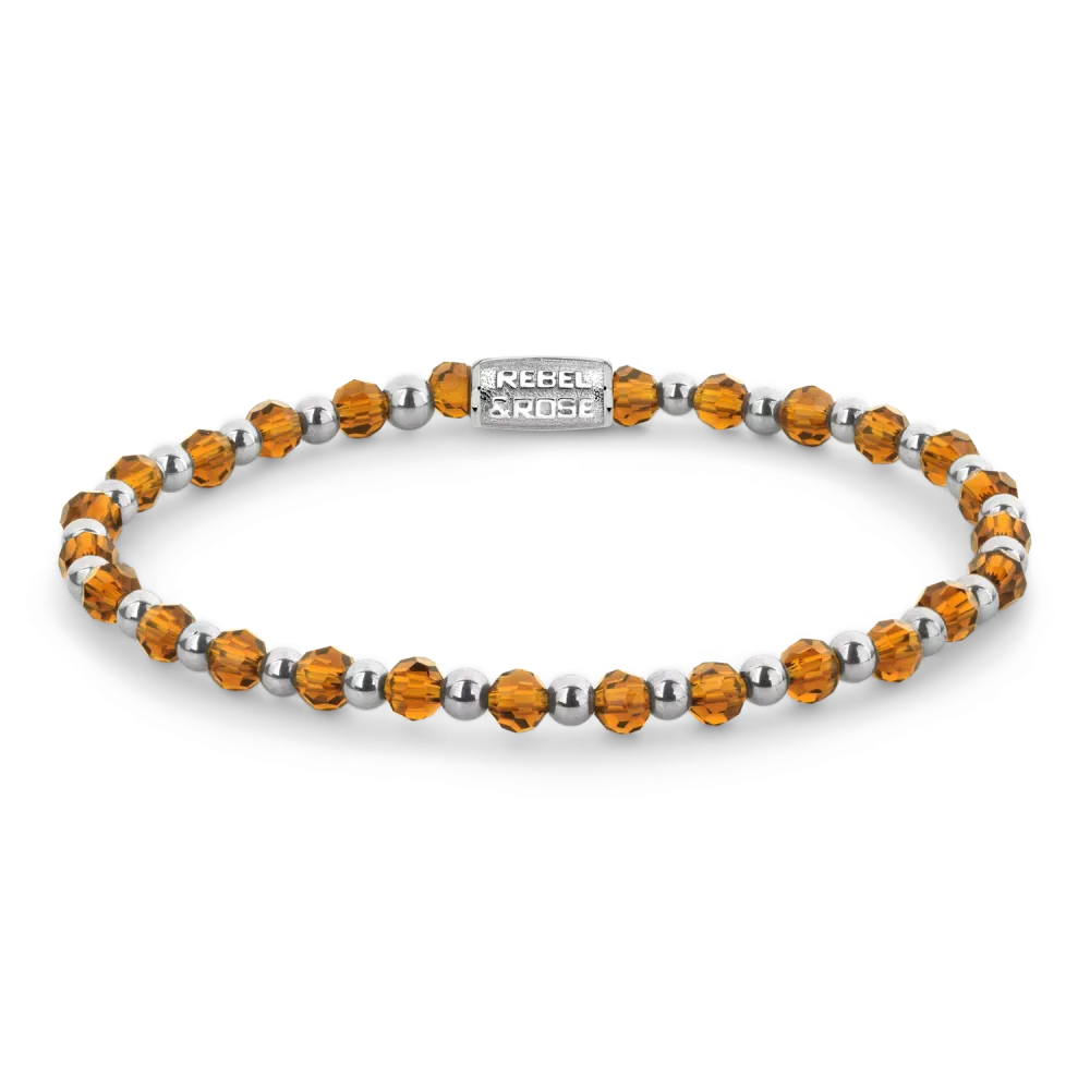 Armband aus Silber mit orangefarbenen und klaren Kristallen in verschiedenen Größen