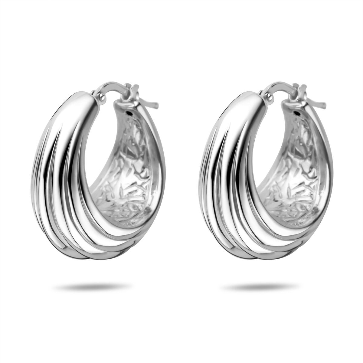 Gerhodinierte 925 Silberne Ohrringe mit einer Größe von 25,5 x 14 mm und strukturiertem Innenbereich