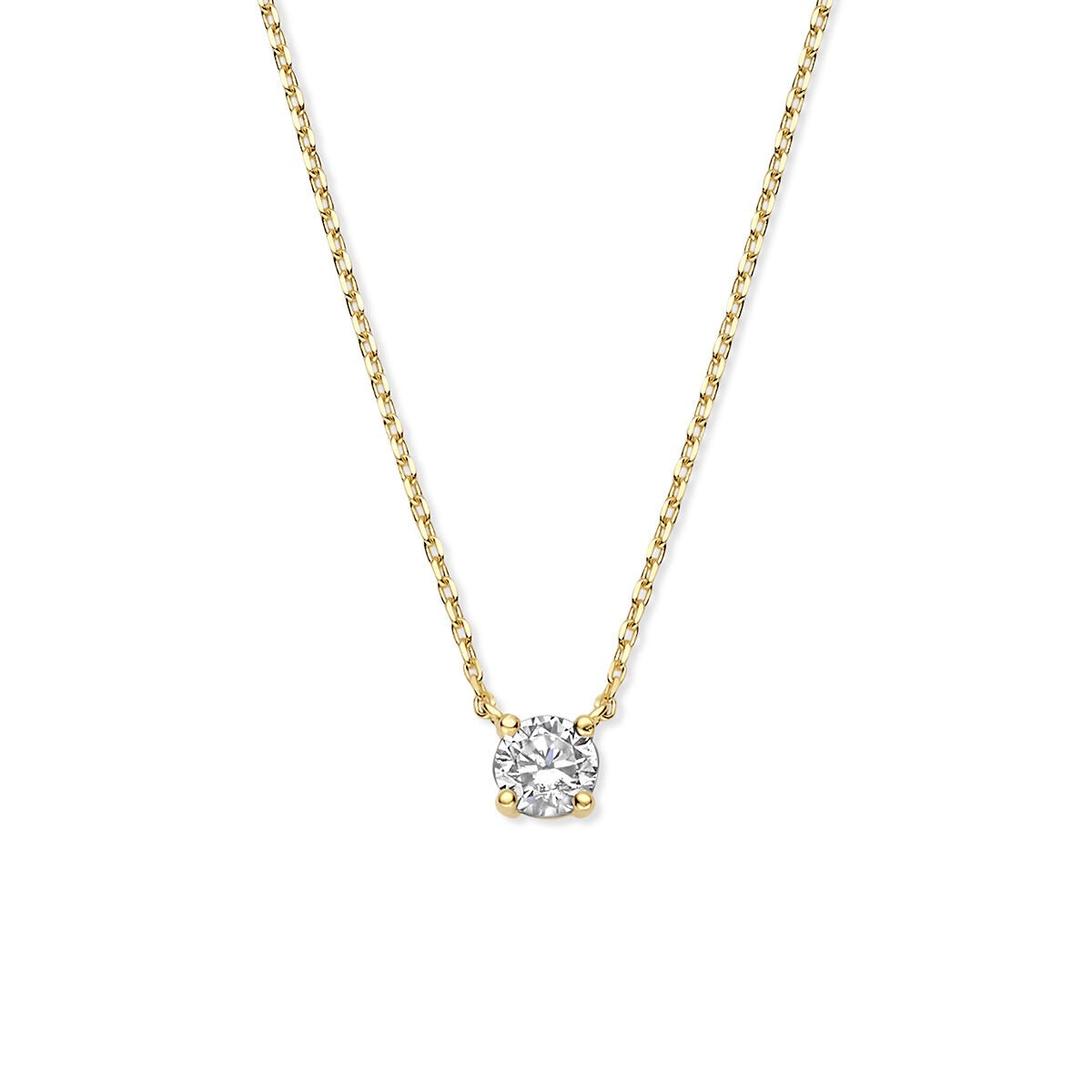 Collier aus 9K Gelbgold mit Zirkonia-Anhänger in der Mitte, Länge 40-42-44 cm