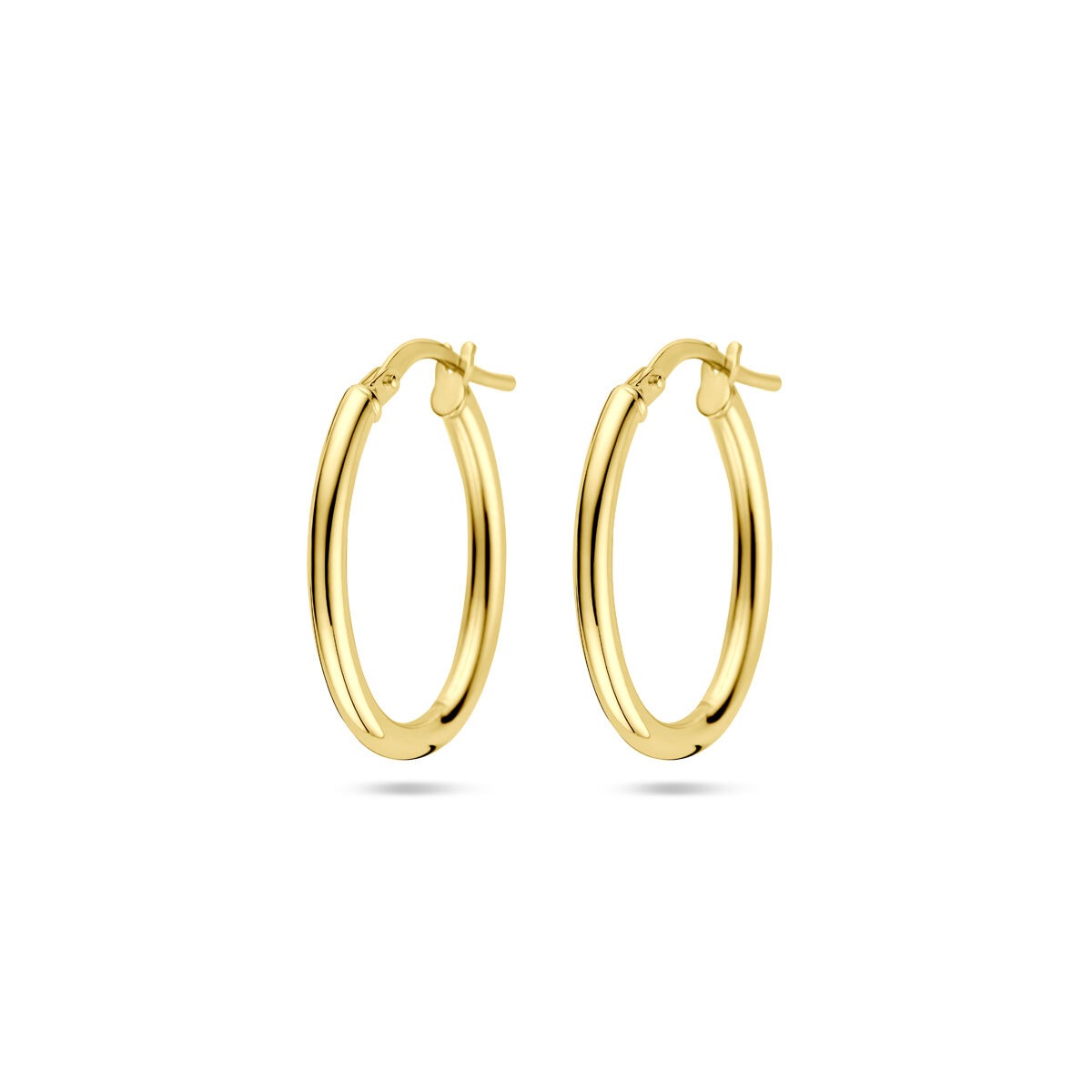 14k goldene Creolen mit silbernem Kern, glänzende Oberfläche und klassisches Design