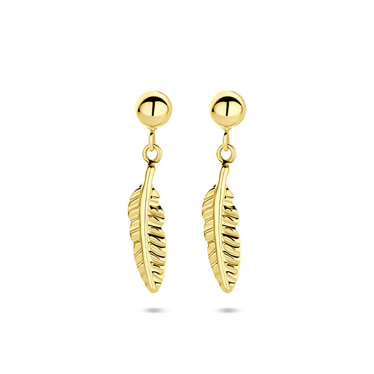 Ohrhänger aus 14k Gelbgold in Form von Federn, 17 mm lang