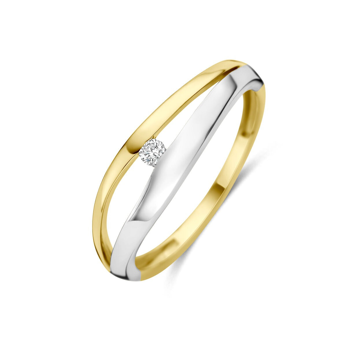 Bicolor Damenring aus 14k Gold mit einem lab-grown Diamanten in der Mitte