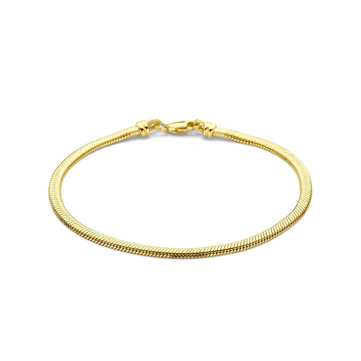 Schlangenarmband aus 9k Gelbgold mit silbernem Kern, glänzende Oberfläche und feines Design