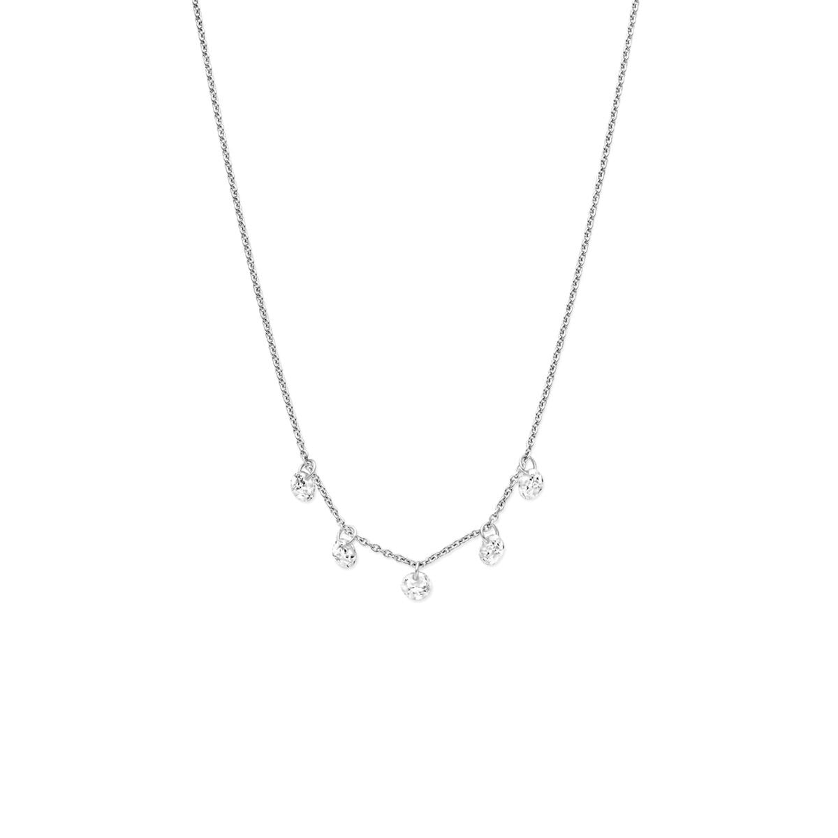 Silberne Kette mit fünf Zirkonia-Anhängern, verstellbar von 41 bis 45 cm