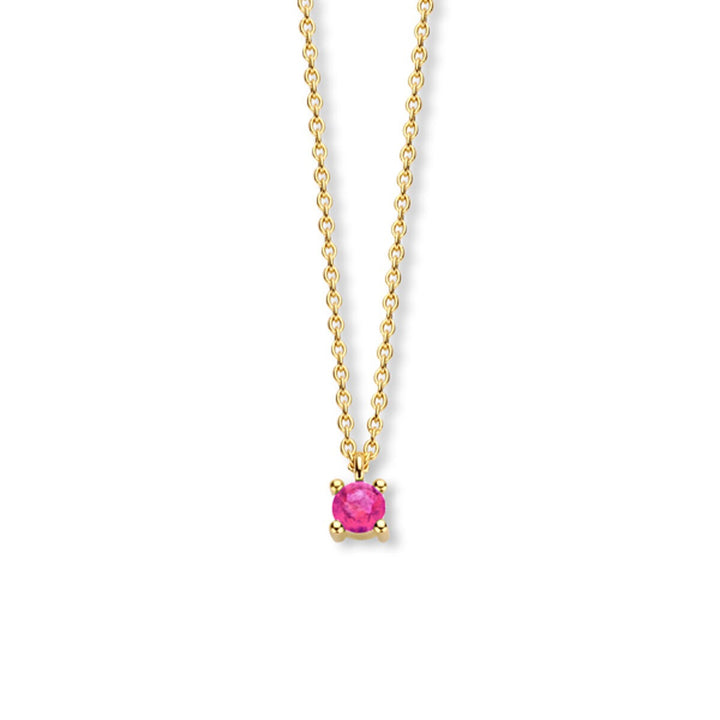 14k Geelgouden collier met roze toermalijn geboortesteen