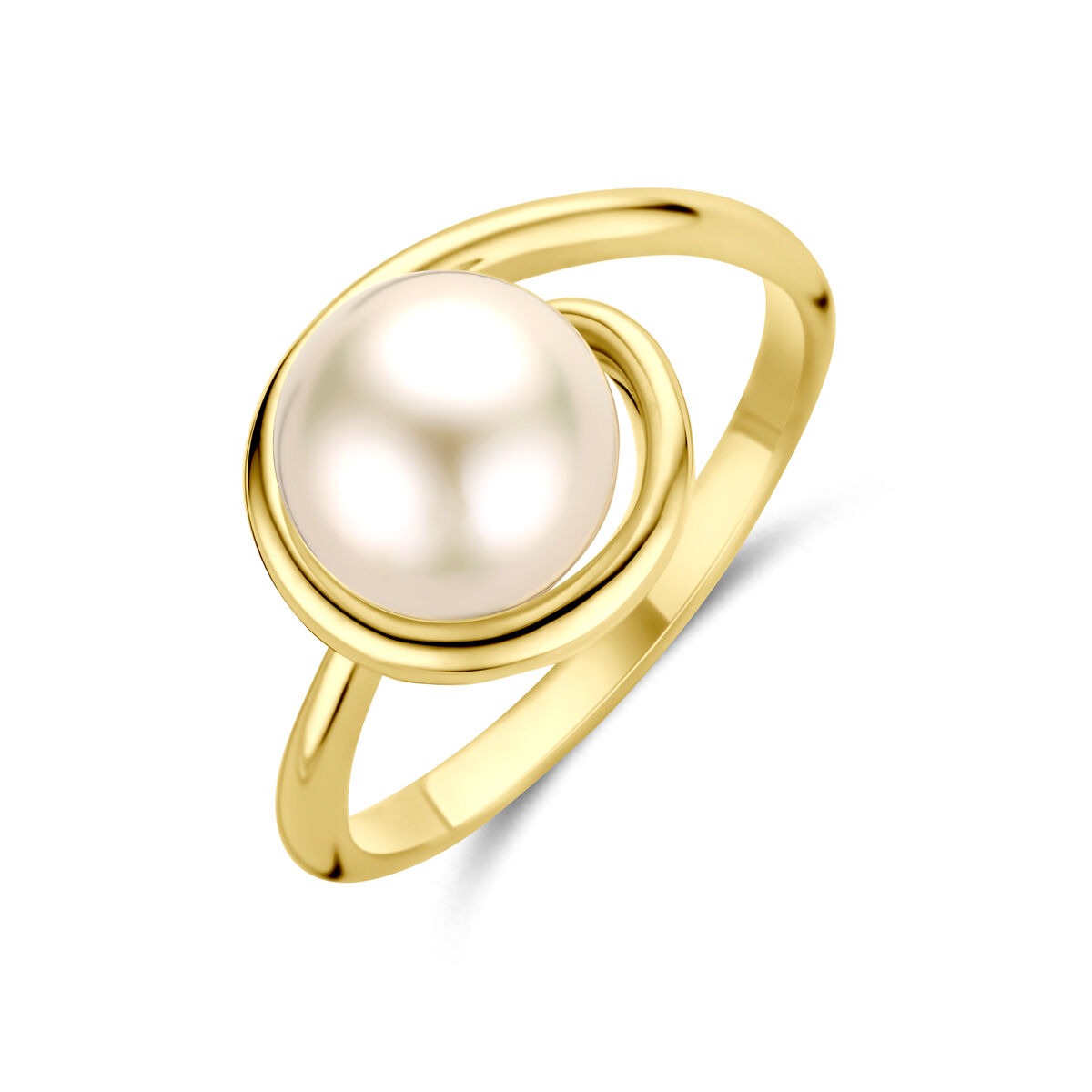 Ring aus 14k Gelbgold mit einer großen, runden Perle in der Mitte