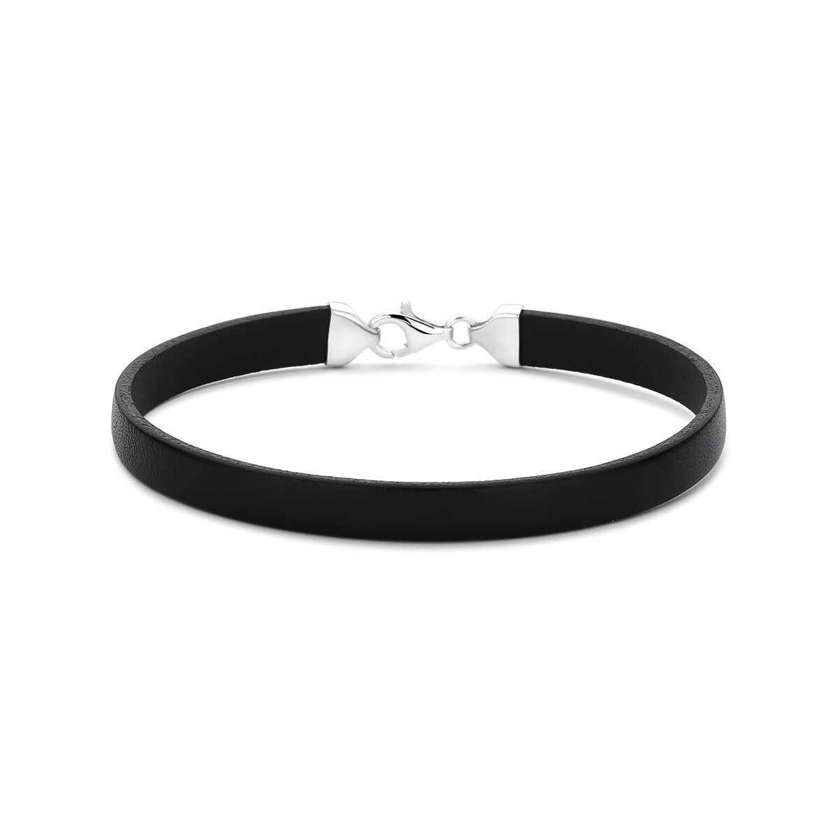 Schwarzes Lederarmband für Herren mit silberner Schließe