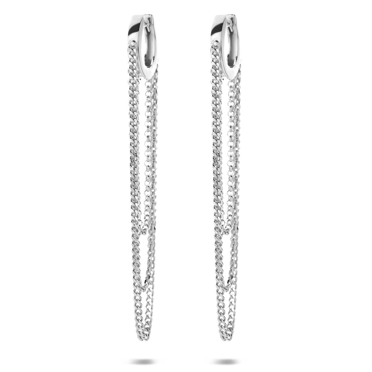 Gerhodinierte Ohrringe aus 925 Silber mit langen, filigranen Kettenanhängern