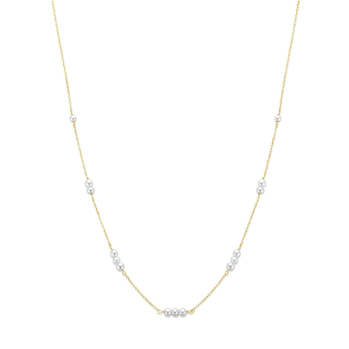 Collier aus 9k Gelbgold mit Perlen und kleinen, glänzenden Details