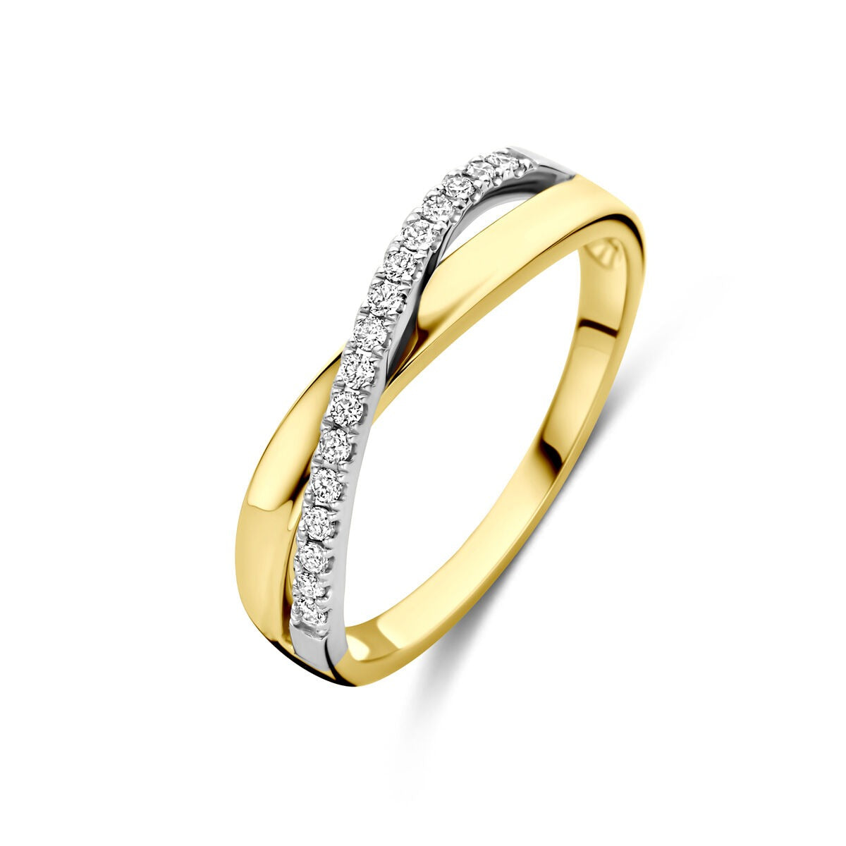 Bicolor Damenring aus 14k Gold mit 0,14 ct Diamanten und geschwungener Form