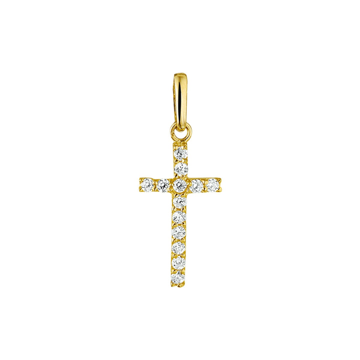 Kreuzanhänger aus 9 Karat Gelbgold mit Zirkonia-Steinen