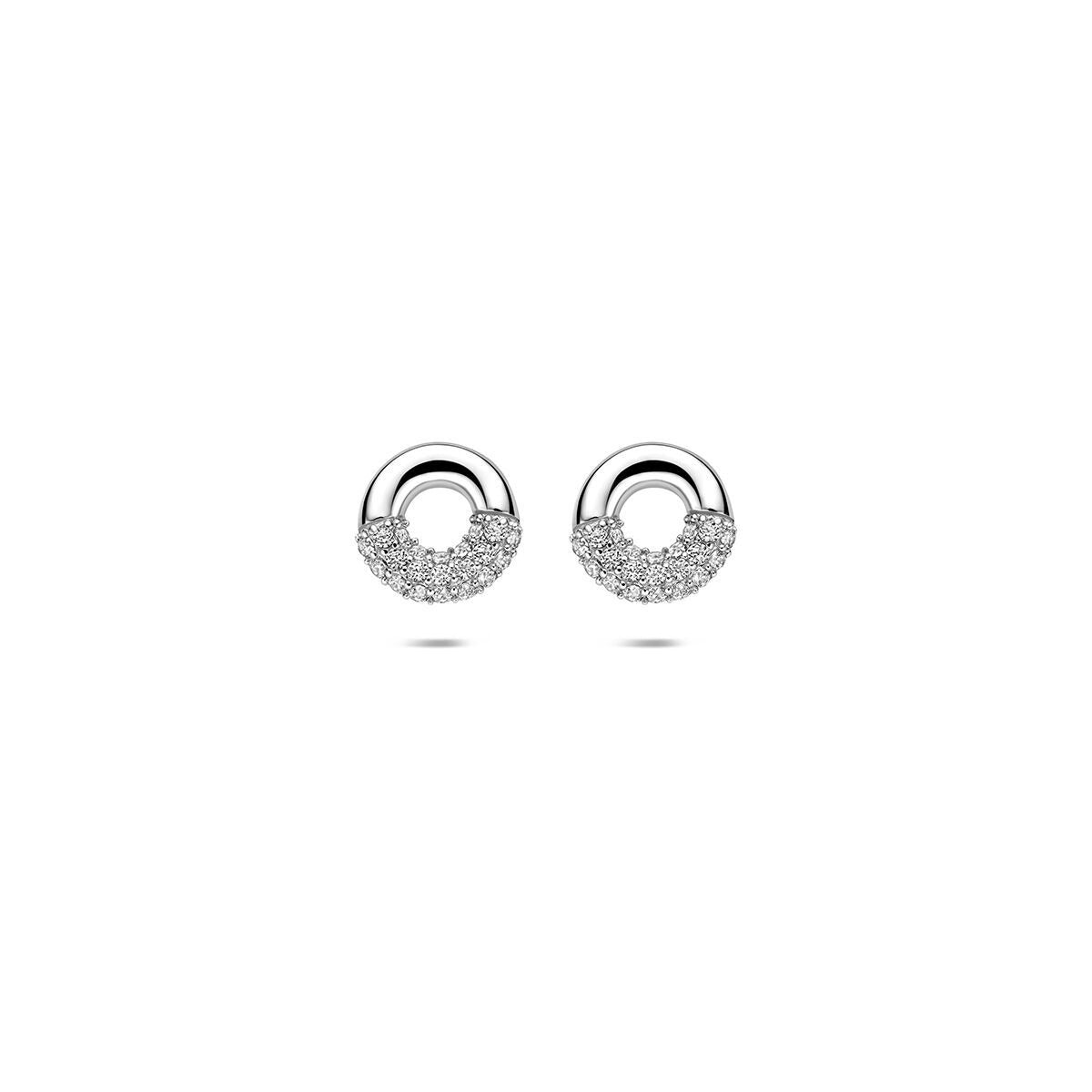 Gerhodinierte 925 Silber Ohrstecker mit Zirkonia, rund und glänzend