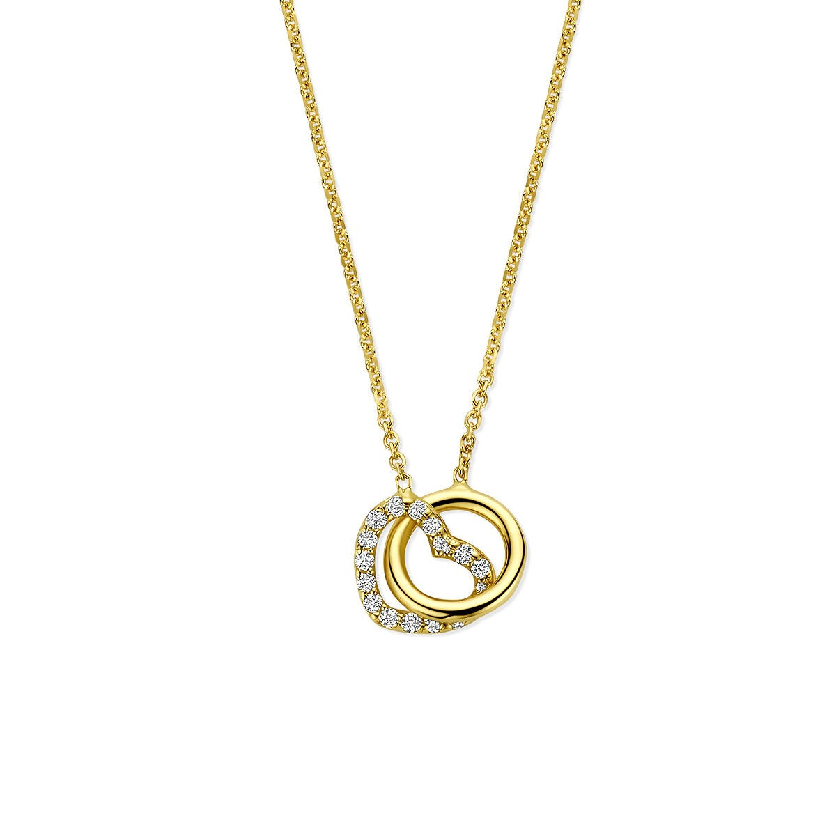 14k Gelbgoldkette mit Herz- und Rundanhänger, besetzt mit lab-grown Diamanten 0,09 ct