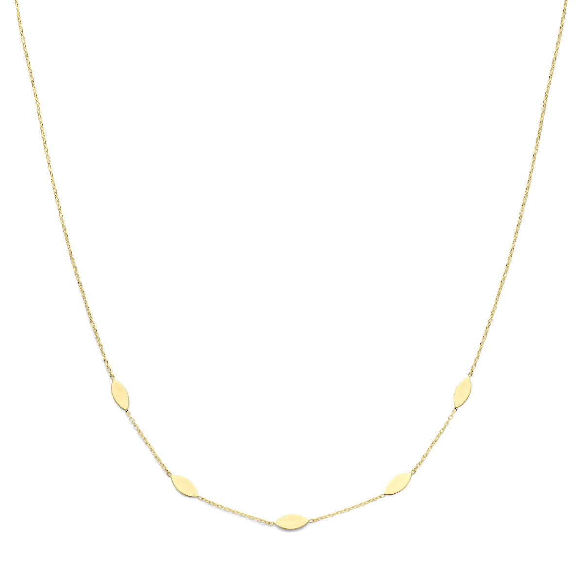 Halskette aus 14 Karat Gold mit feinen Zwischenstücken in blattförmigem Design