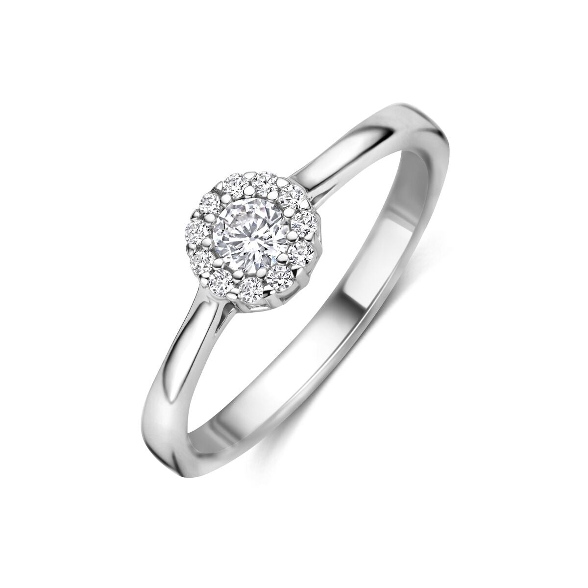 Ring aus Silber mit brillantgeschliffener Zirkonia in Entouragefassung