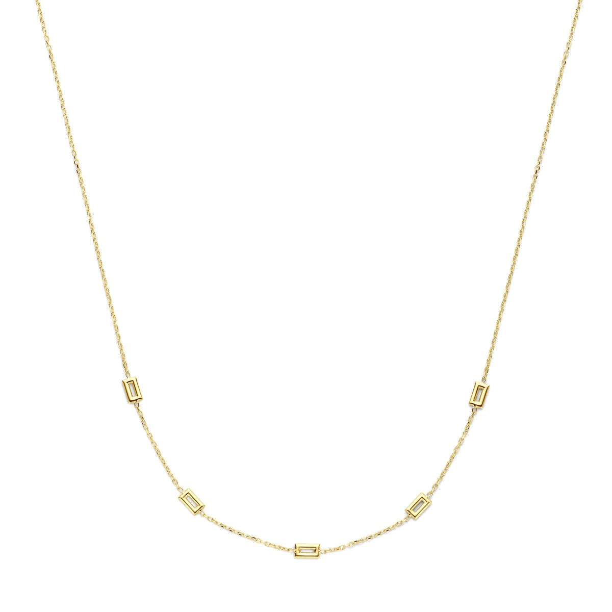 Damenkette aus 14 Karat Gelbgold mit feinen Gliedern und rechteckigen Elementen, 43 cm lang