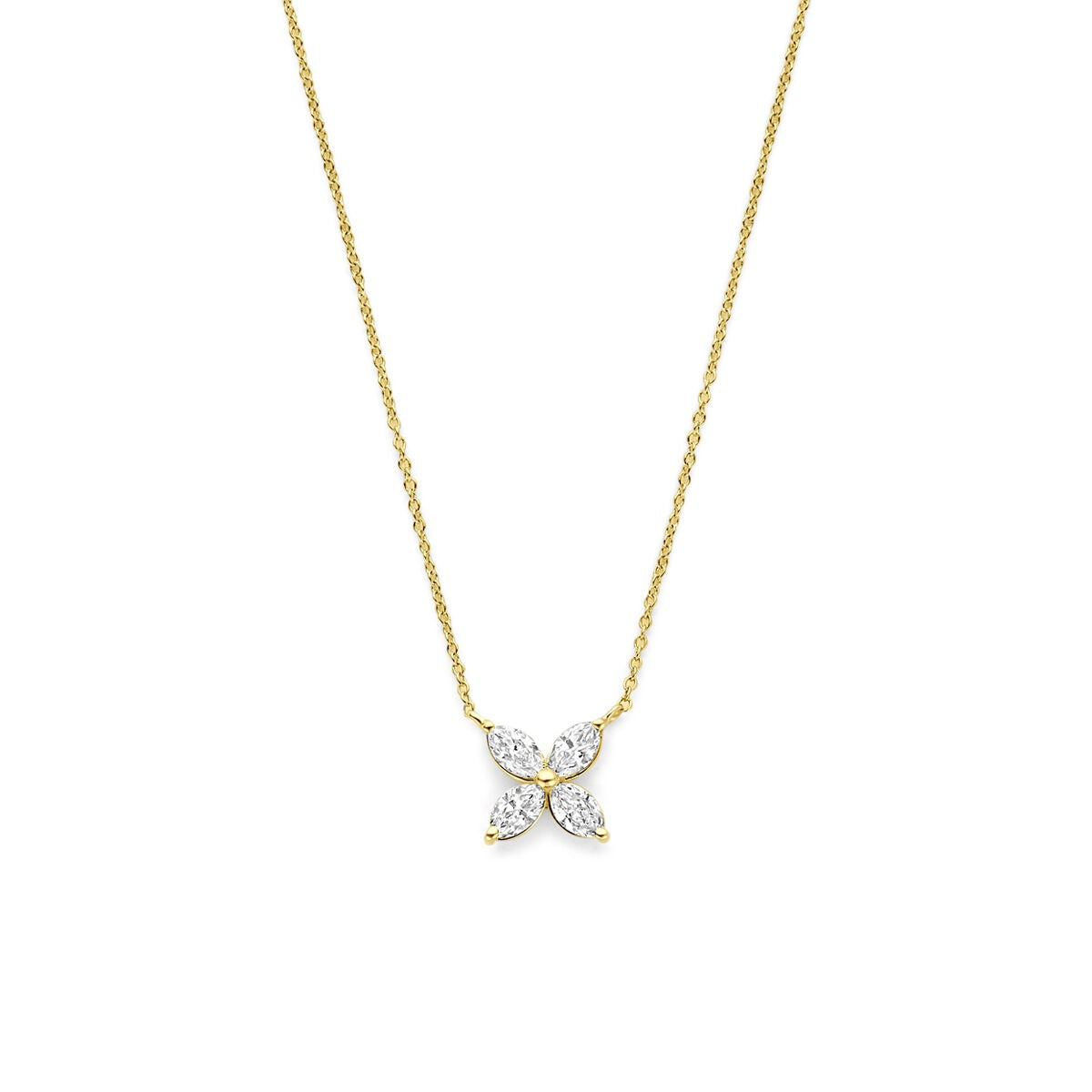 14k Gelbgold-Kette mit blühender lab-grown Diamantblume
