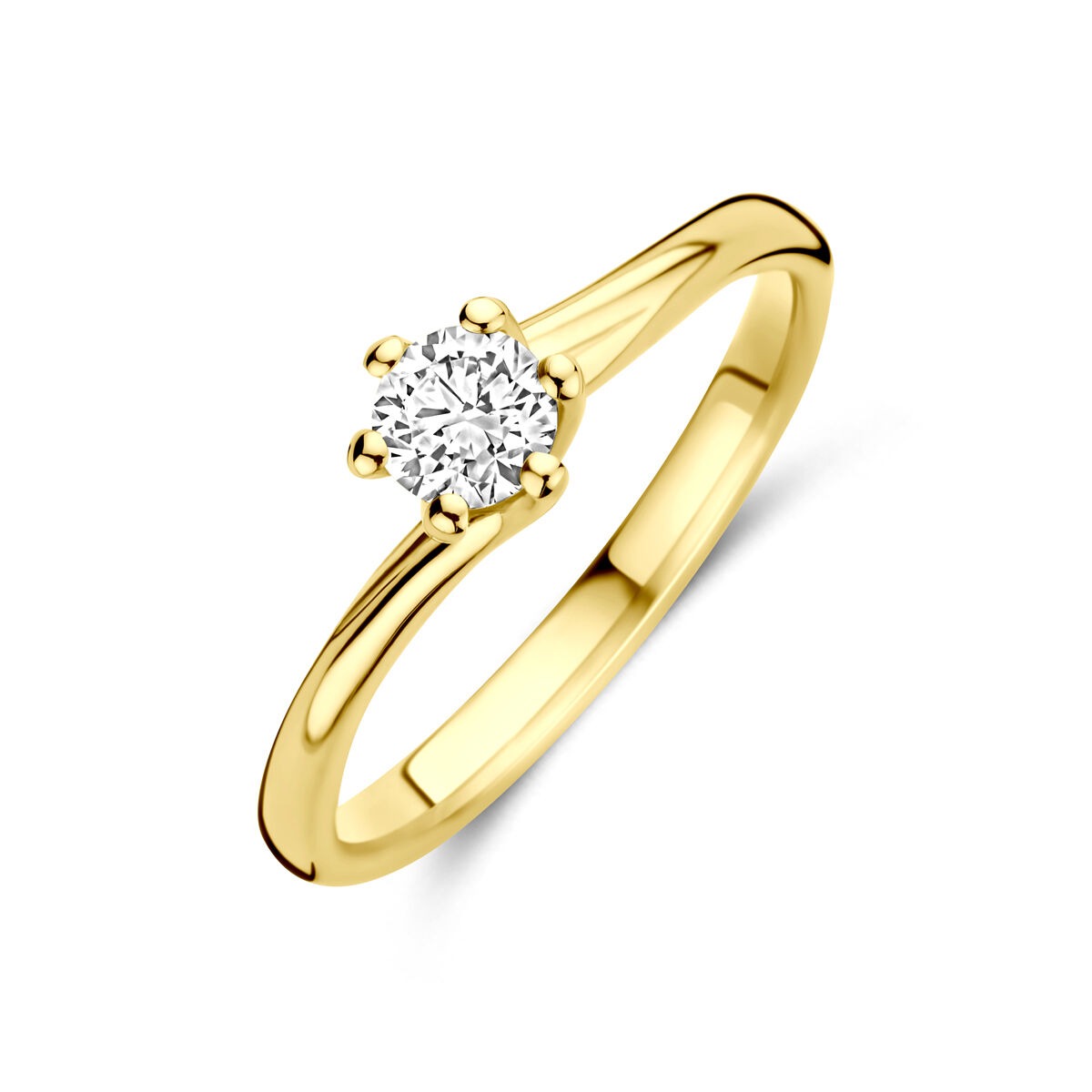 Ring aus 14k Gelbgold mit einem lab-grown Diamanten von 0,30 ct in runder Fassung