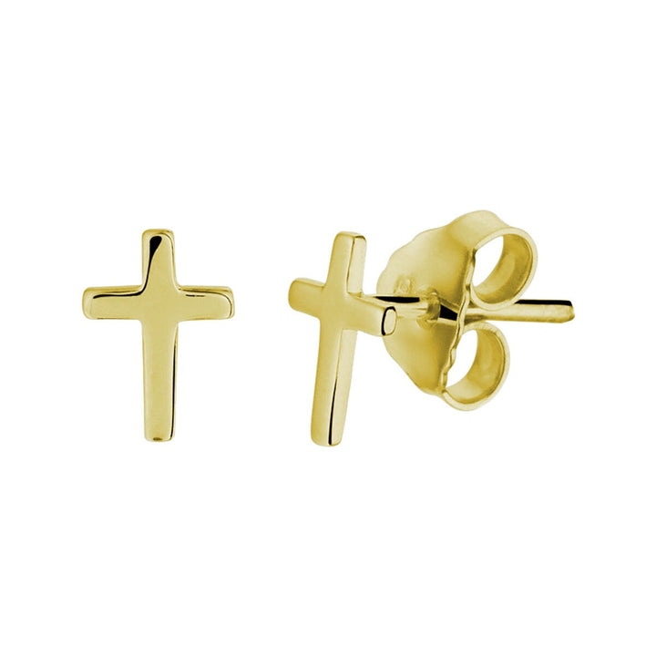 Kreuz-Ohrstecker 1 Mikron Silber vergoldet (gelb)