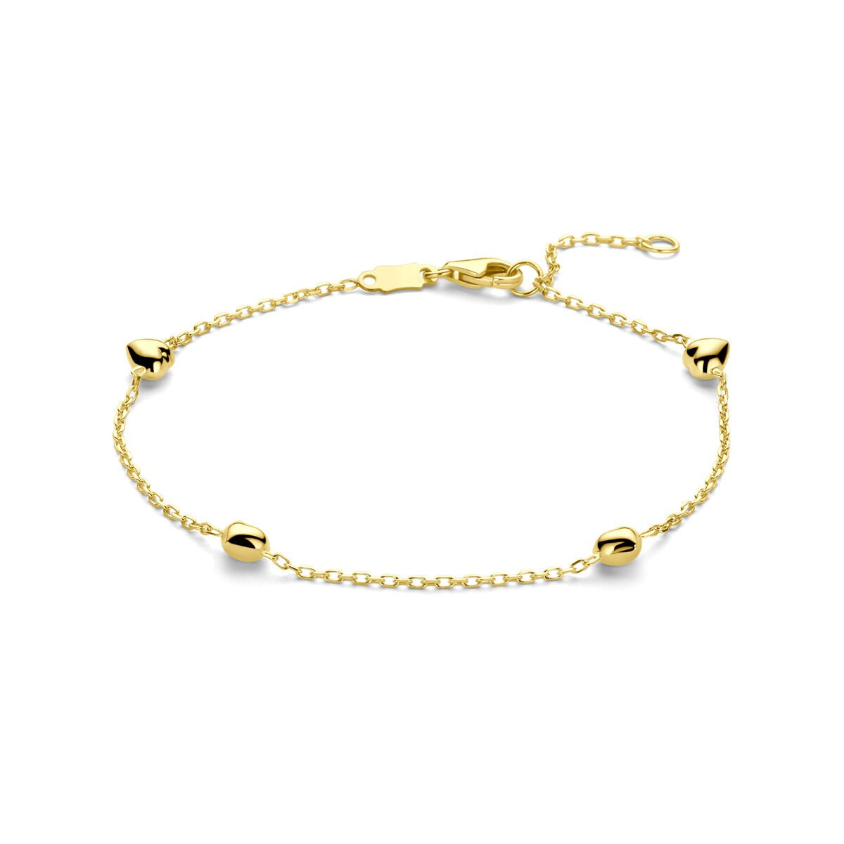 Armband aus 9 Karat Gelbgold mit herzförmigen Elementen und feiner Gliederkette