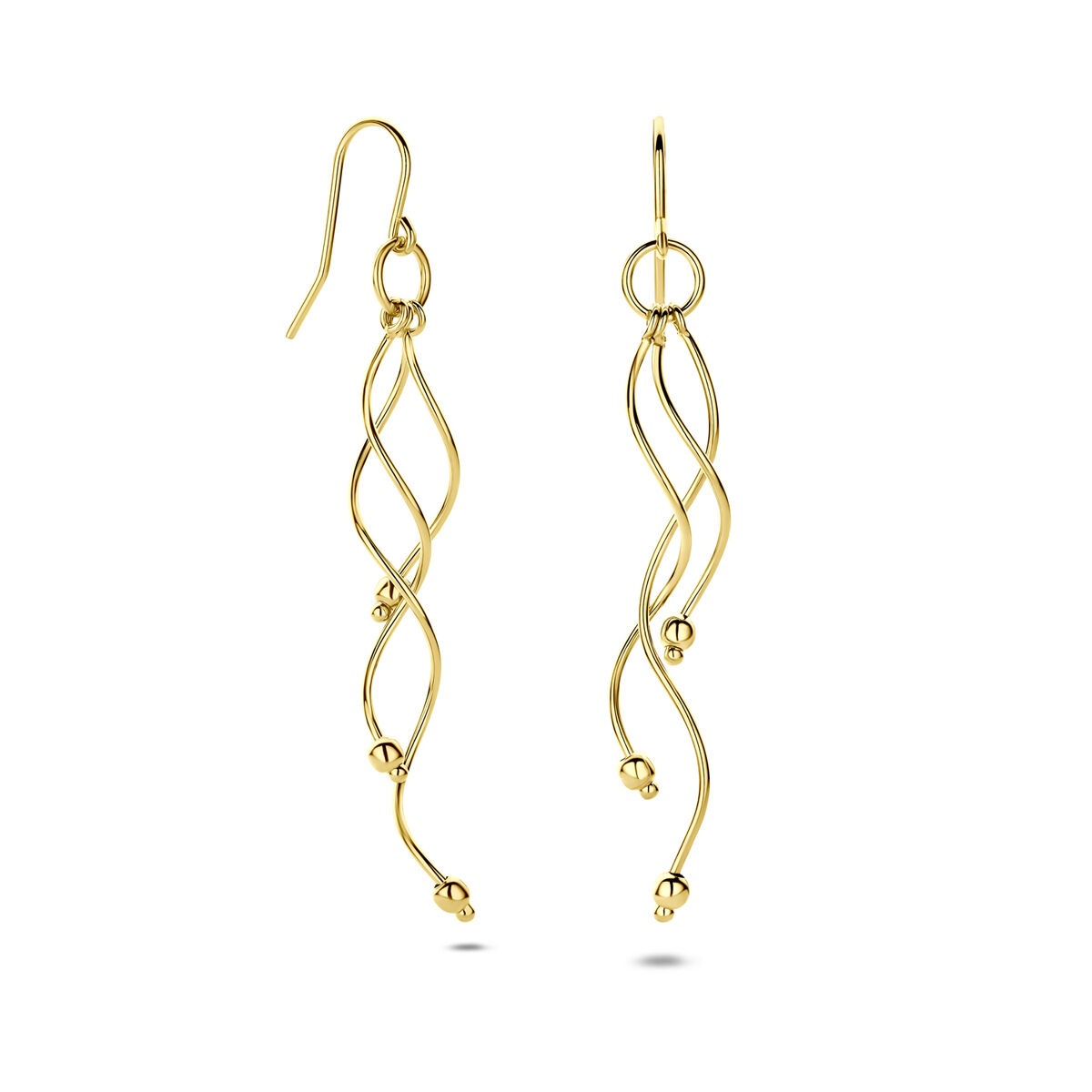 14k Ohrhänger aus Gelbgold mit geschwungenem Design und kleinen Kugeldetails
