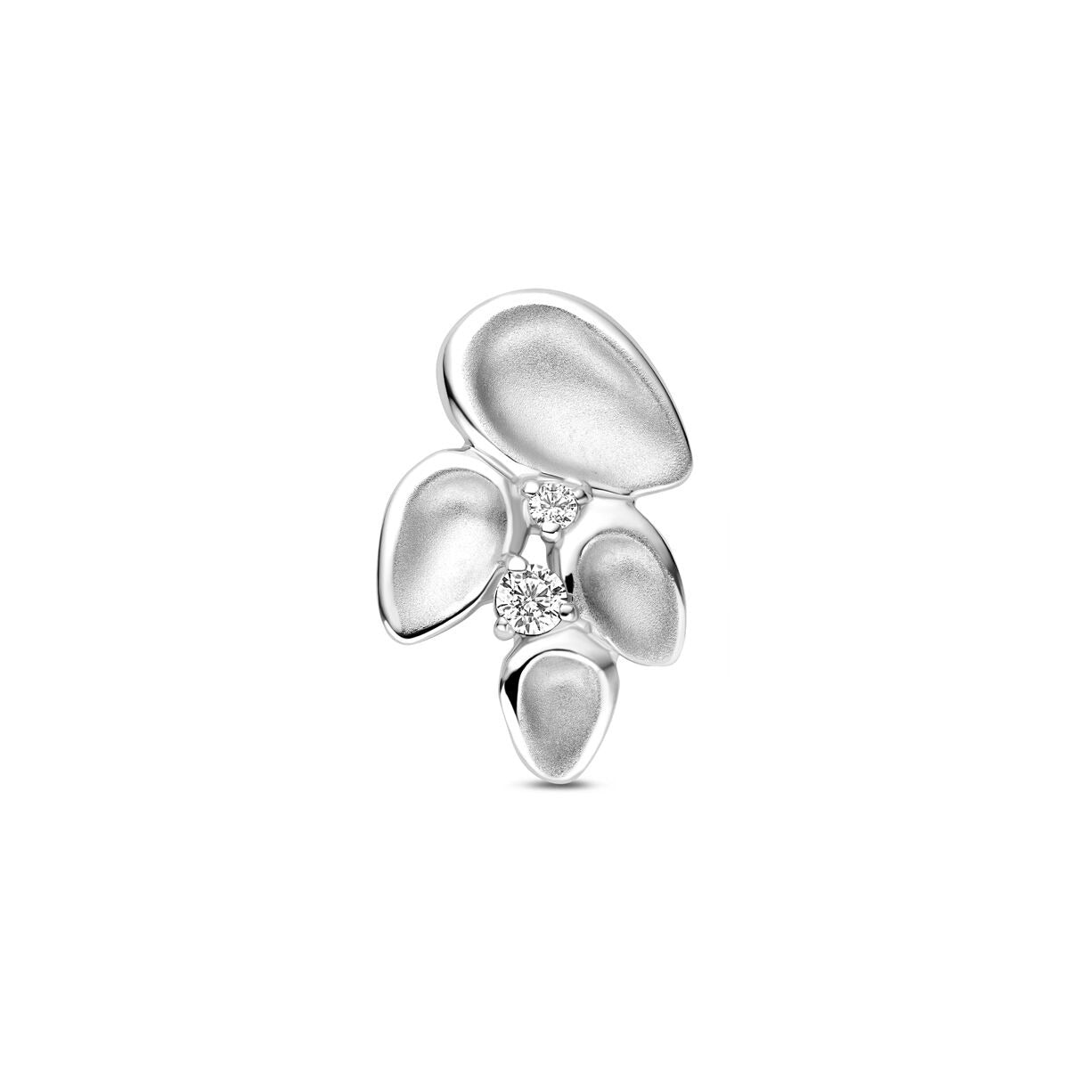 Hänger aus rhodiniertem 925 Silber mit Zirkonia, in organischer Form mit mehreren Tropfen.