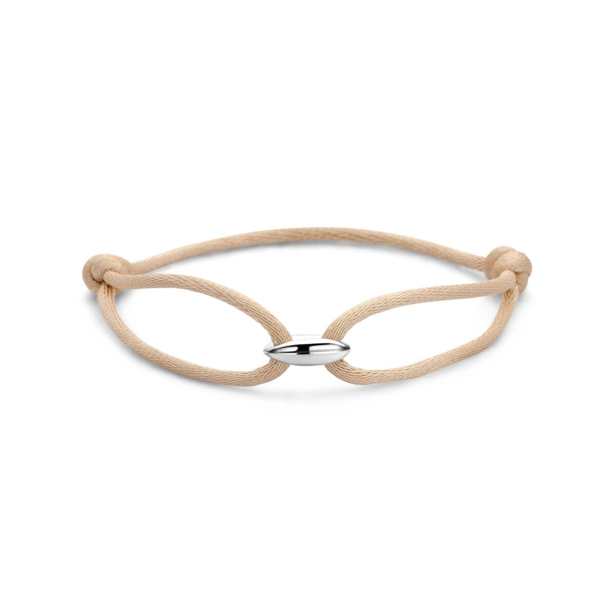 Beige Satinarmband mit silberner Kaffeebohne als Verschluss