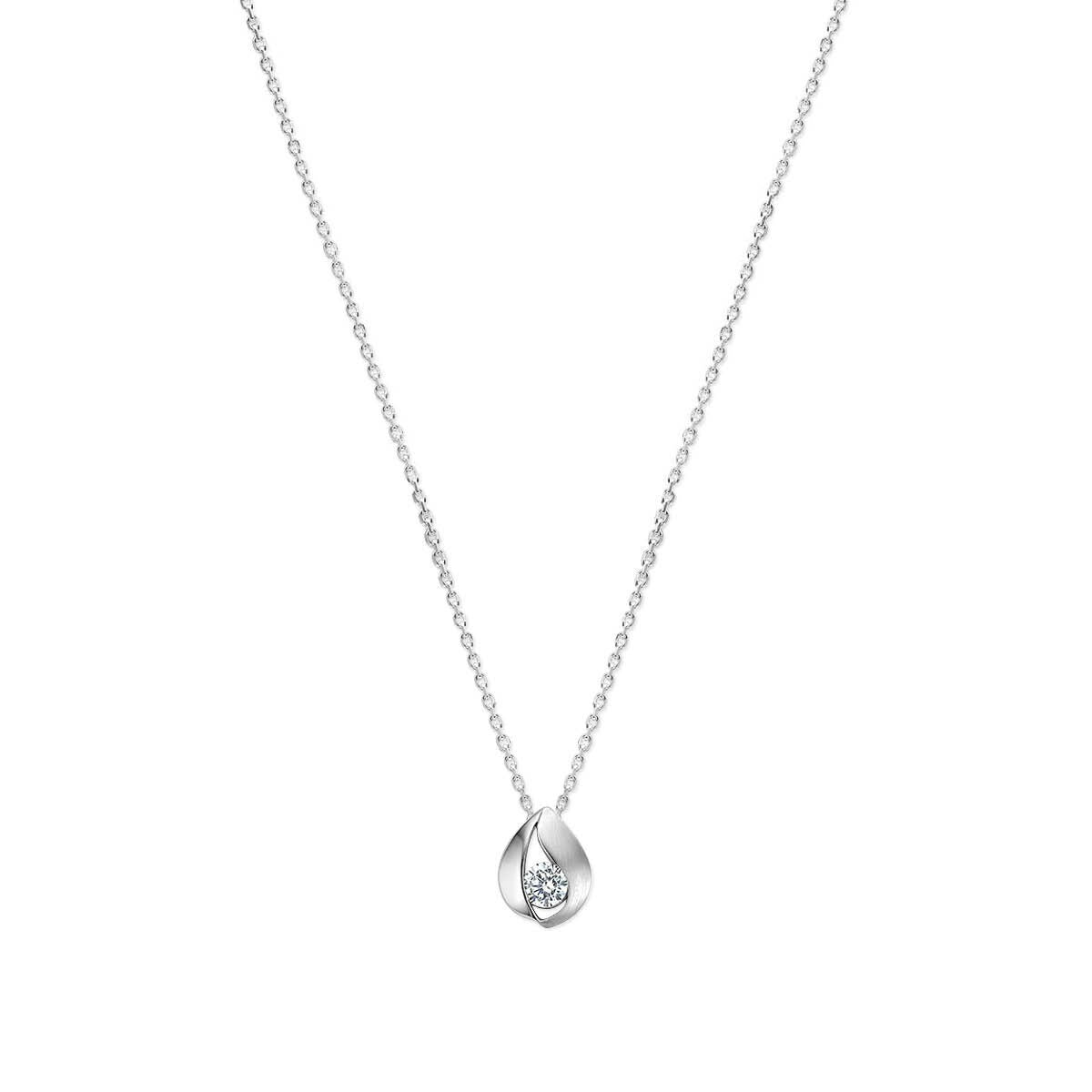 Halskette aus rhodiniertem 925 Silber mit tropfenförmigem Anhänger und Zirkonia