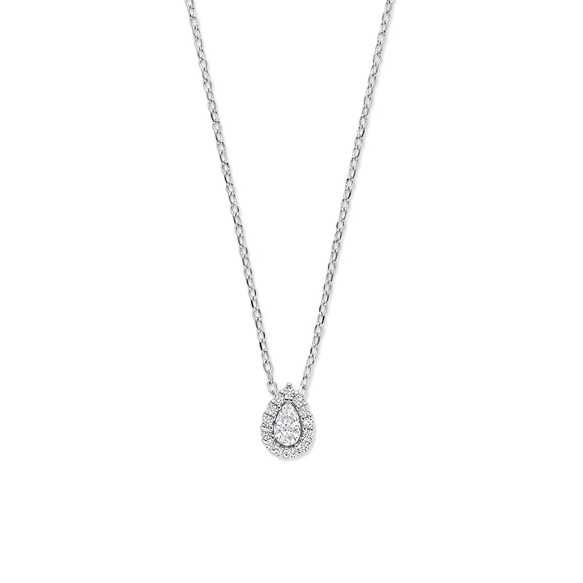 Halskette aus rhodiniertem 925 Silber mit tropfenförmigem Anhänger und Zirkonia-Steinen