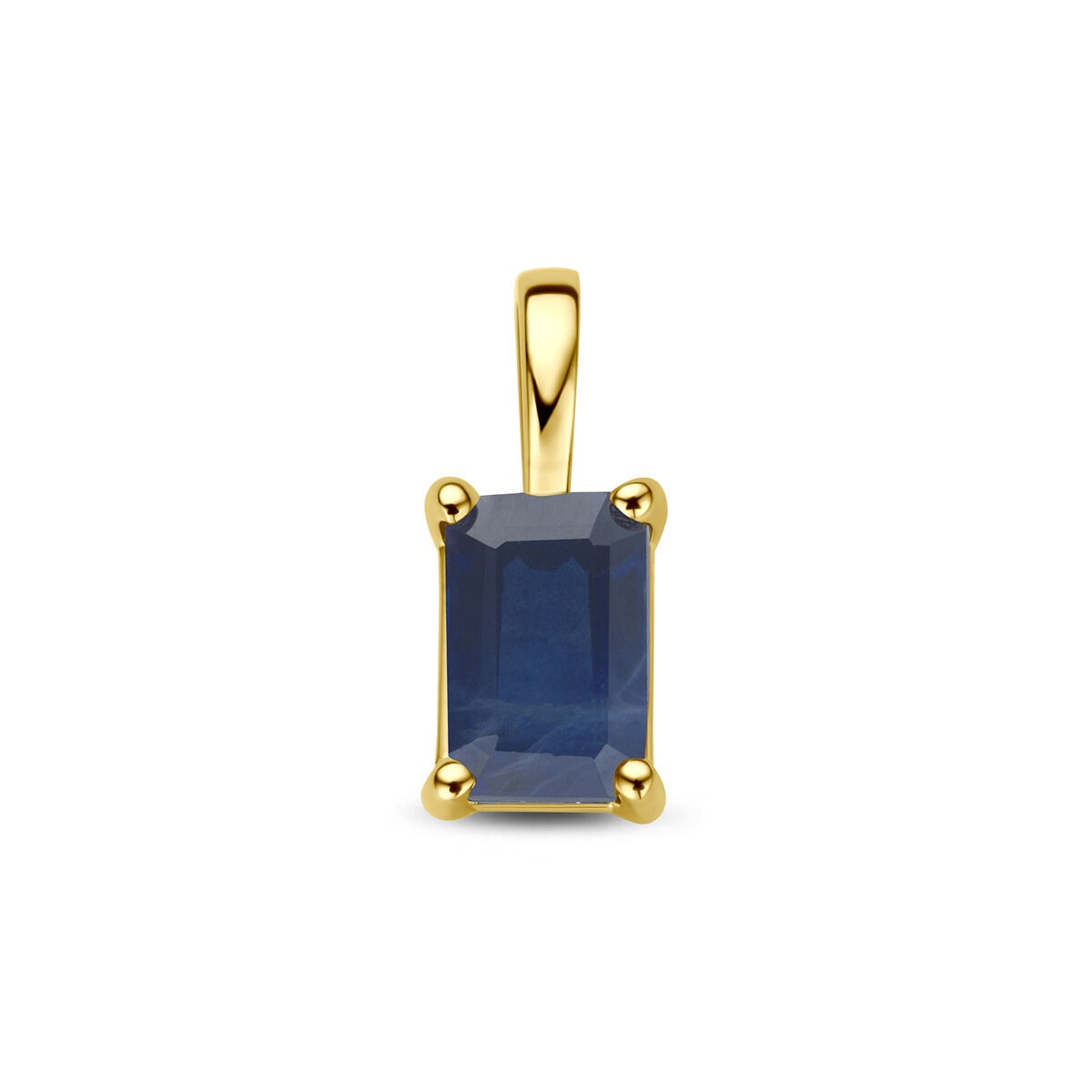 Hänger aus 14k Gelbgold mit rechteckigem, blauen Saphir in vier Krappen gefasst