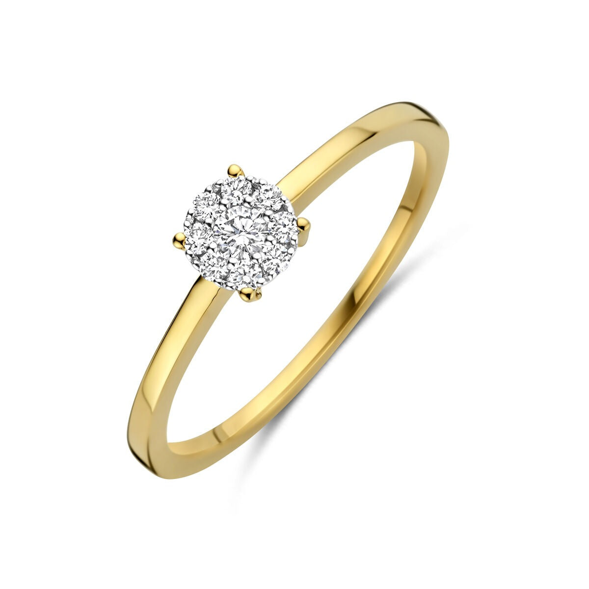 14k Bicolor Damenring mit 0,13 ct Diamant und gelbgoldenem Band