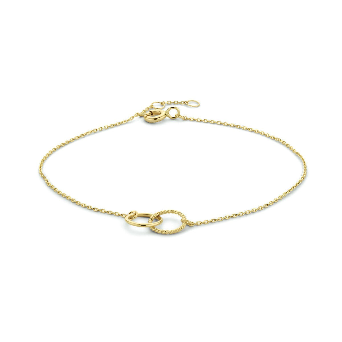 Armband aus 9 Karat Gelbgold mit doppelten Kreisen und feiner Kettenstruktur