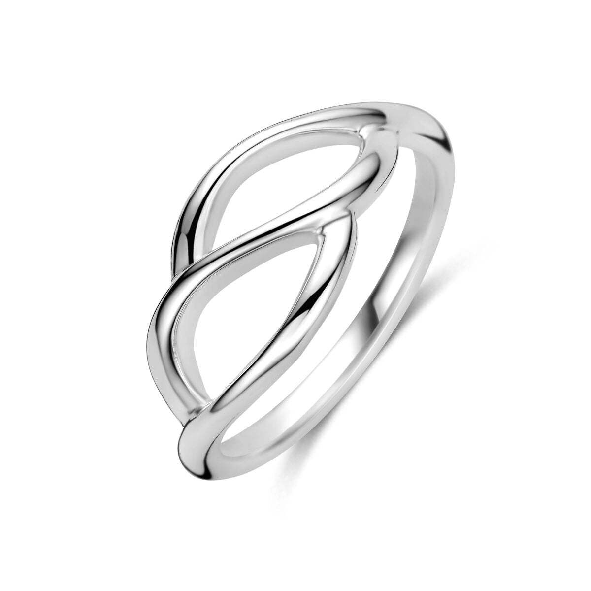 Damenring aus rhodiniertem 925 Silber mit geschwungenem Design und glänzender Oberfläche