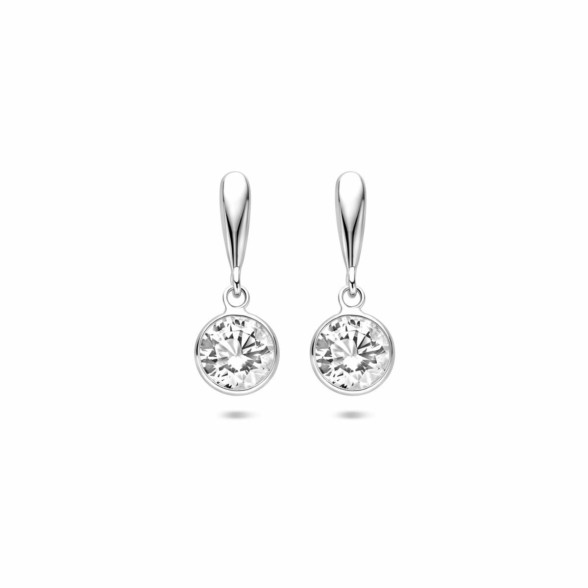 Runde Silberohrringe mit Zirkonia, Durchmesser 18 mm, glänzende Oberfläche und einfache Aufhängung