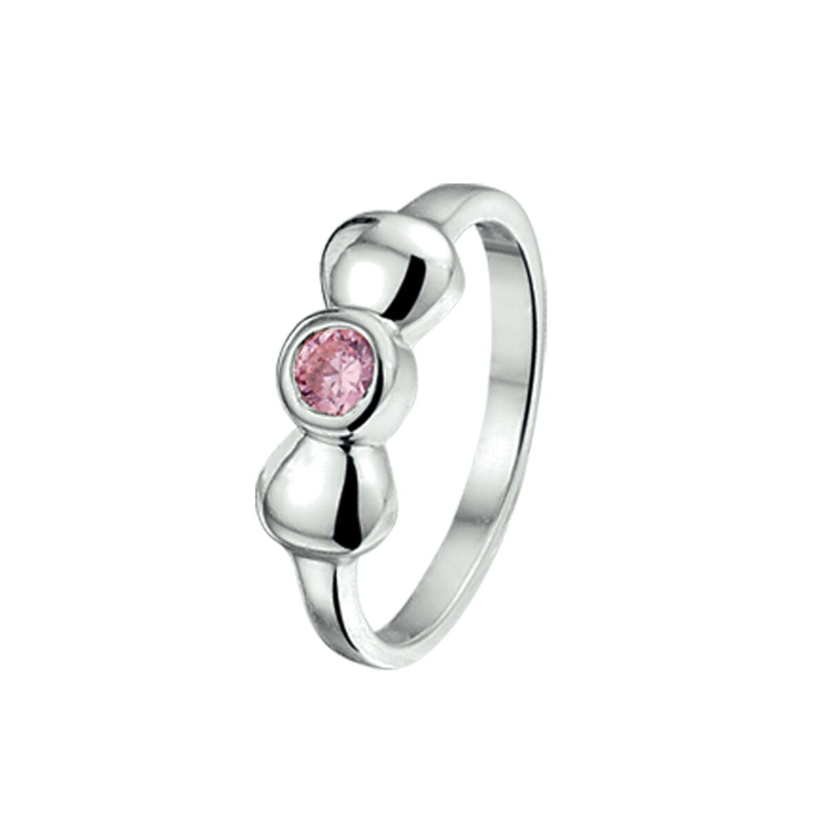 Kinderring aus rhodiniertem Silber mit einer rosa Zirkonia und einer Schleifenform