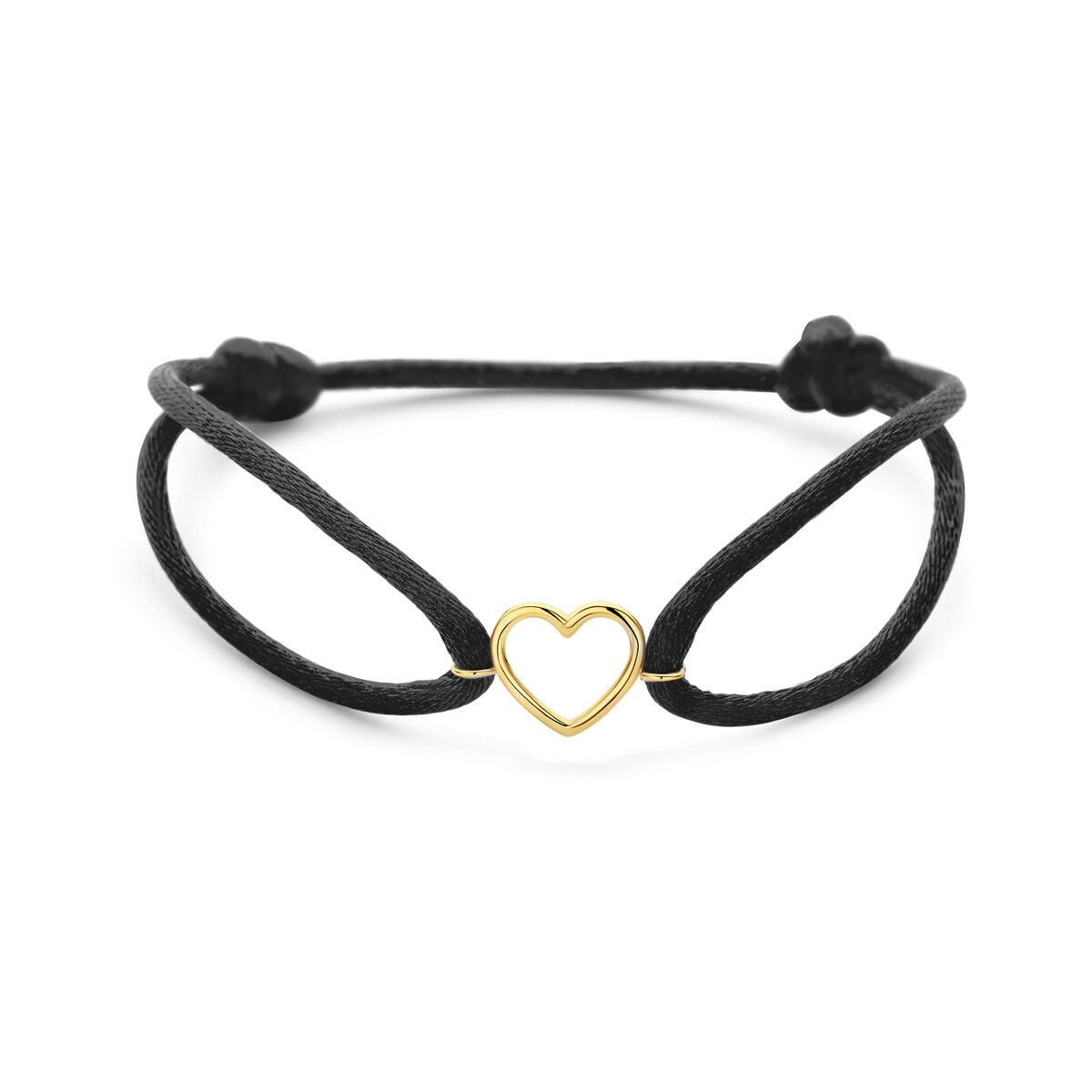 Satinarmband für Damen mit einem 14-karätigen goldenen Herz in Schwarz und Gold