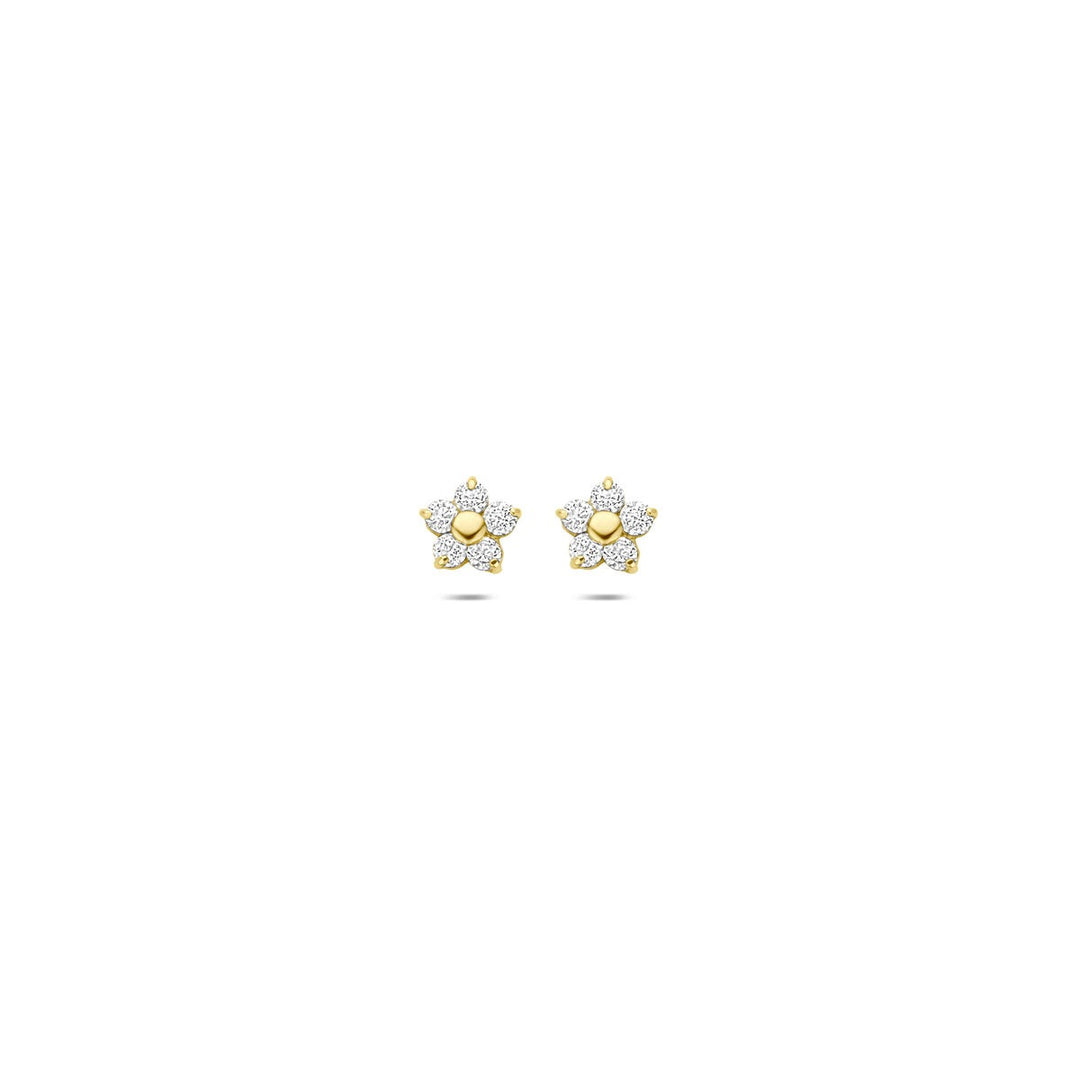 Ohrstecker Blume und Zirkonia 14K Gelbgold