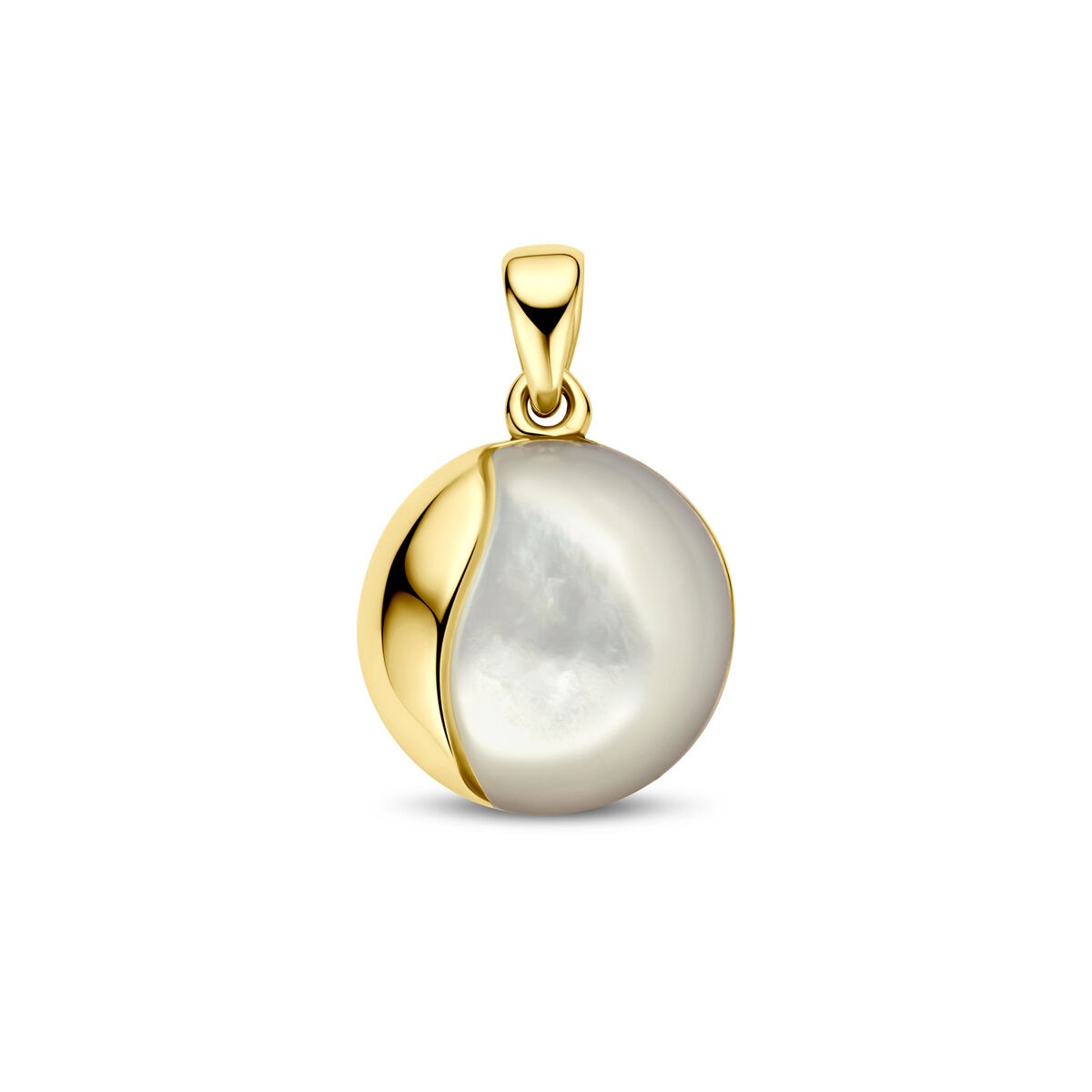 Hänger aus 14k Gelbgold mit 14 mm großem Perlmutt und geschwungener Form