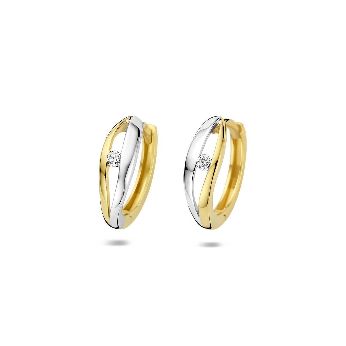 Bicolor Klapp-Ohrringe aus 14k Gold mit einem Lab-grown Diamanten in der Mitte
