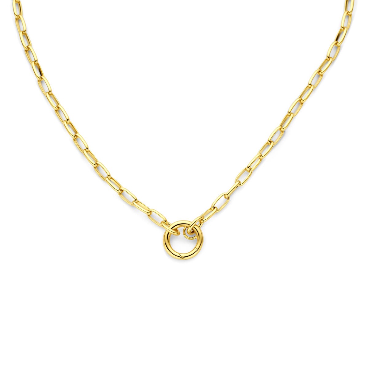14k gelbgoldenes Collier mit Paperclip-Gliedern und einem runden Anhänger