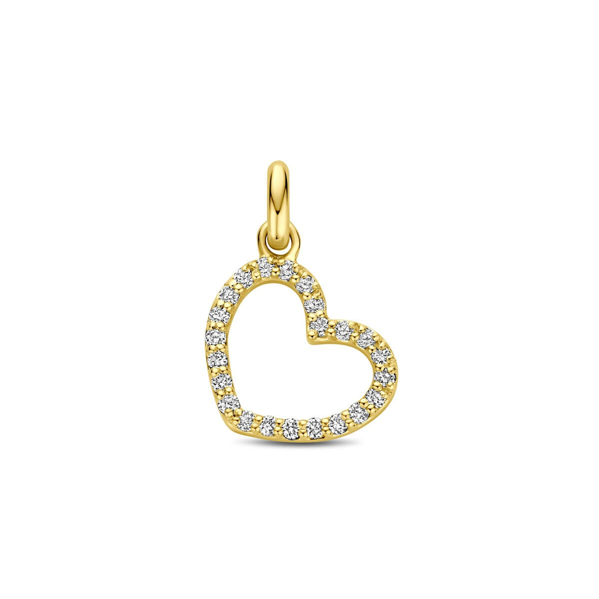 Herzanhänger aus 14k Gelbgold mit lab-grown Diamanten, offenem Design und funkelnden Steinen