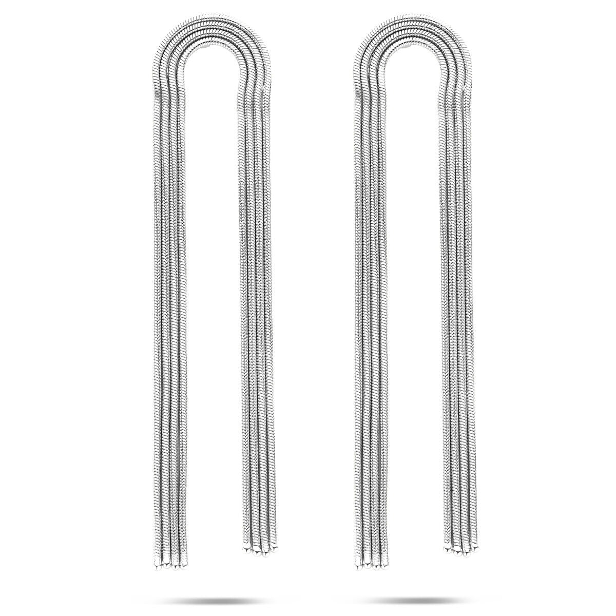 Zweiteilige Ohrhänger aus rhodiniertem 925 Silber im schlichten Schakelmotiv, 91 mm lang