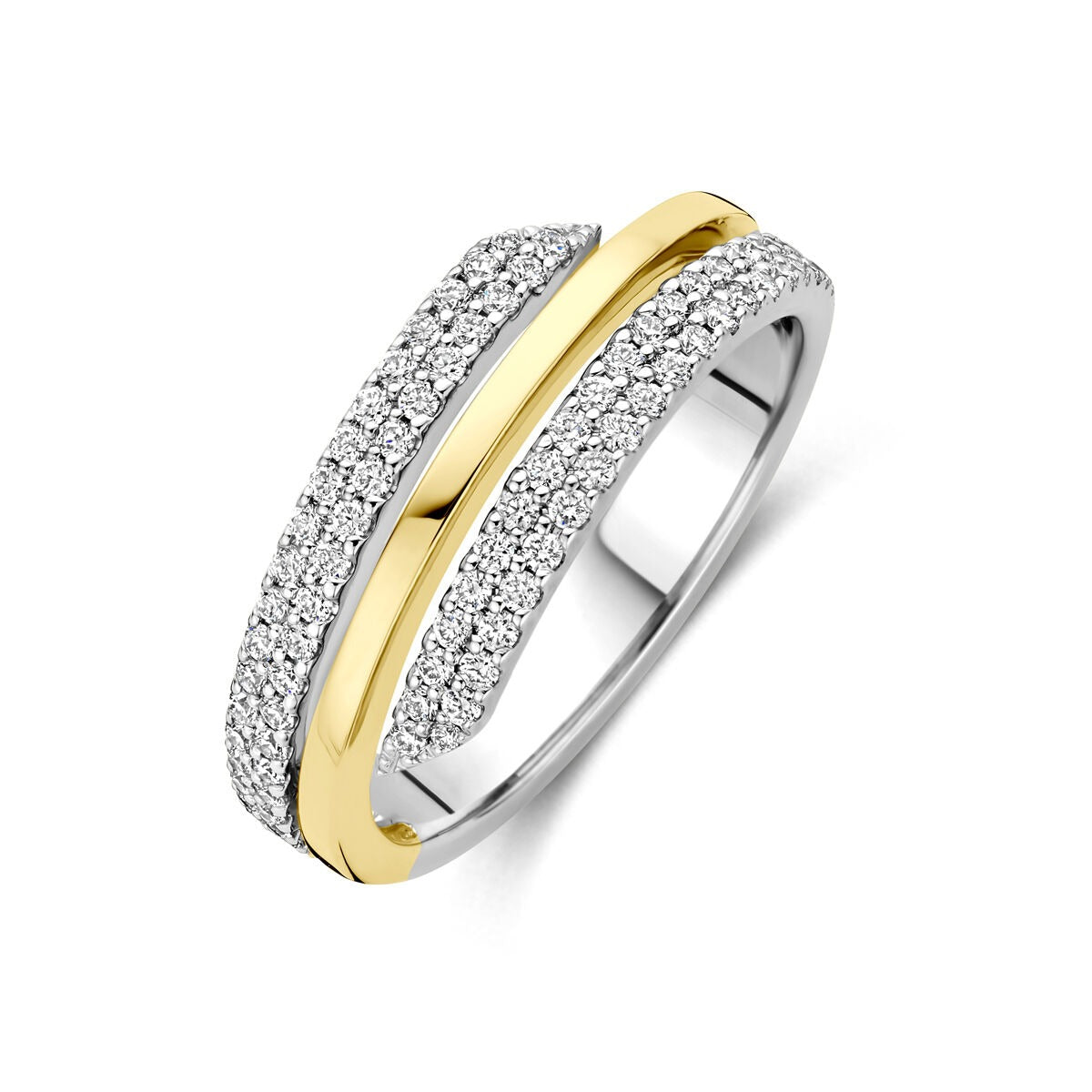 Bicolor Ring aus 14k Gold mit 0,40 ct Diamanten, silbernes und goldenes Design, funkelnde Steine