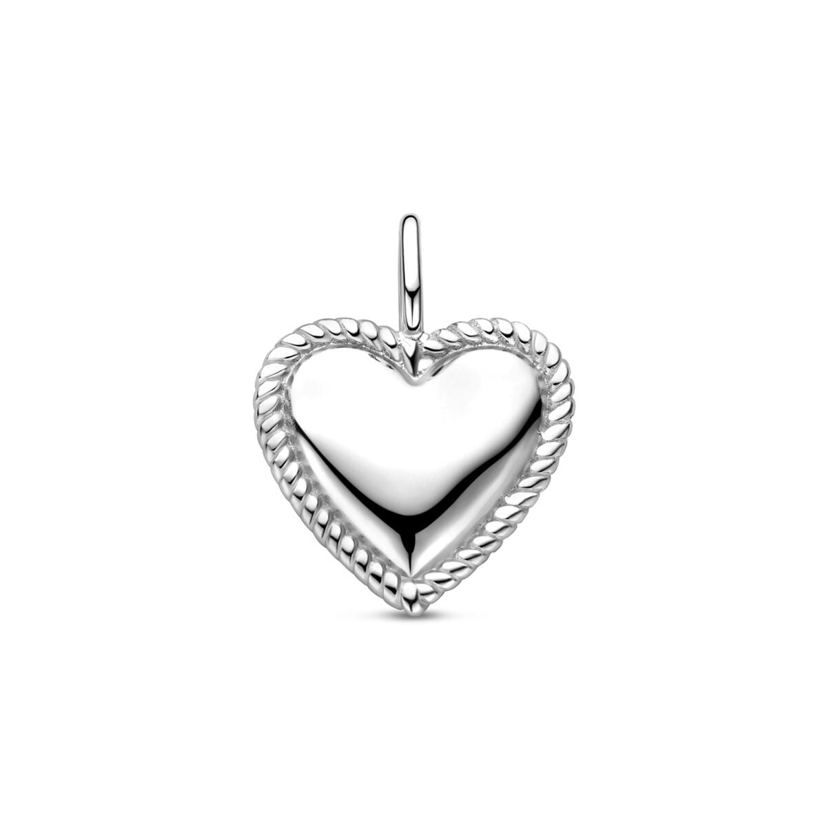 Hänger in Herzform aus rhodiniertem Silber mit geflochtenem Rand und glatter Oberfläche