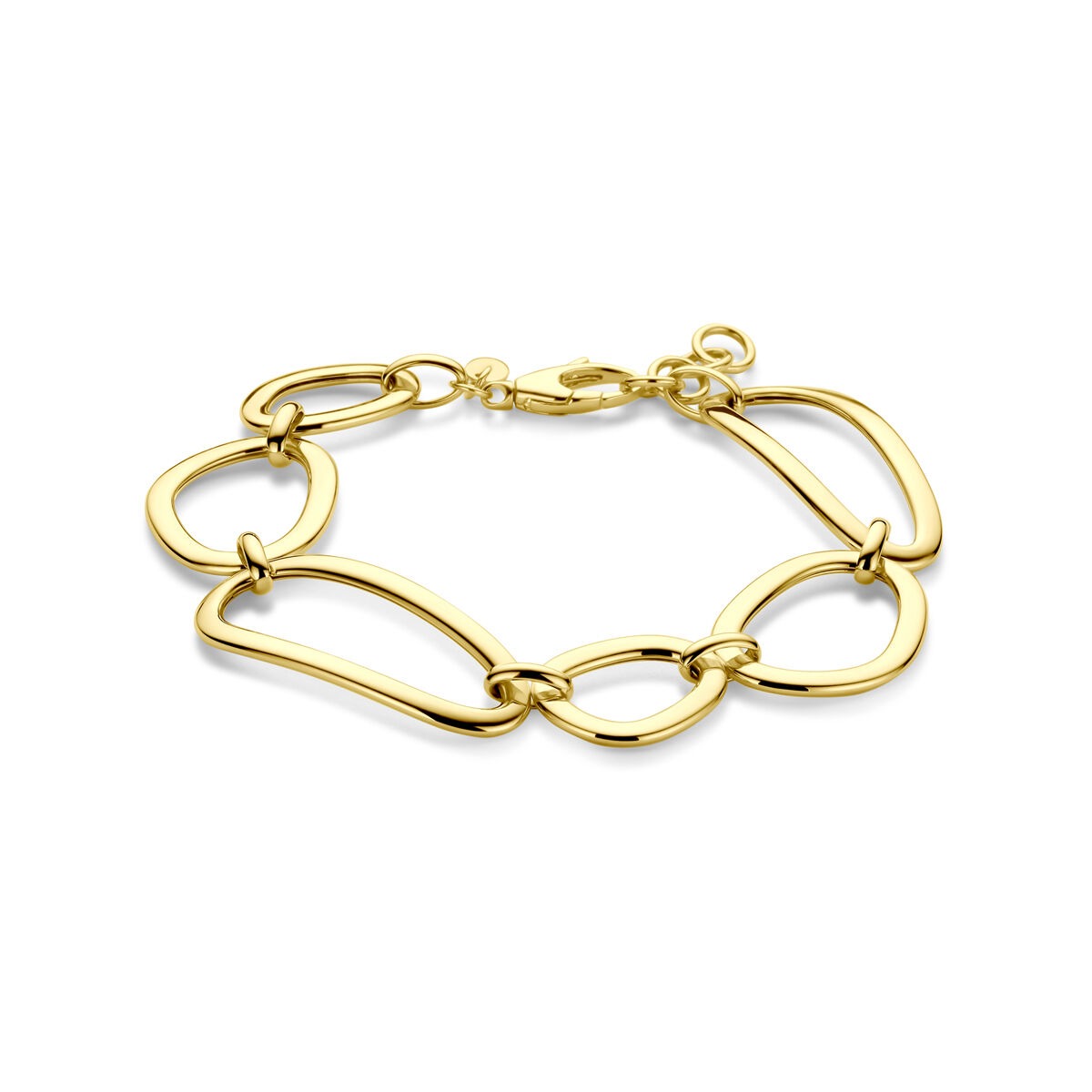 Goldenes Damenarmband 14k mit breiten Gliedern und Karabinerverschluss