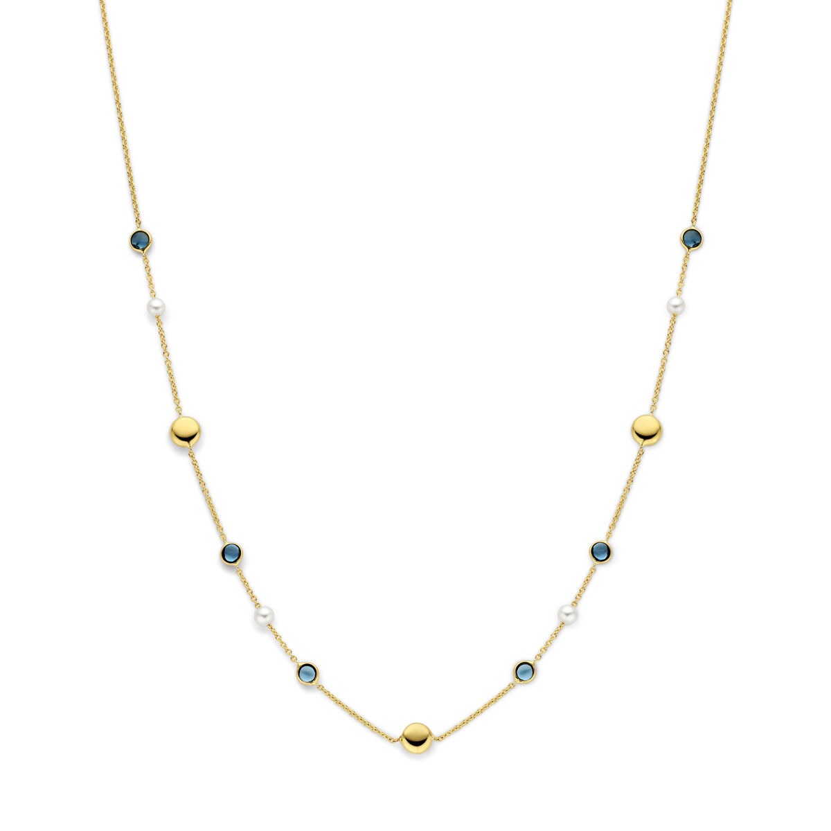 14k gelbgoldenes Collier mit Perlen und London Blue Topasen